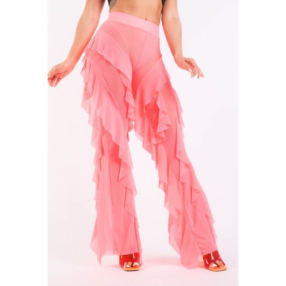 Boutique Pants - Women's Elastic Waist Casual Ruffled Mesh Pants Cover Up Pants Party Pool Daily